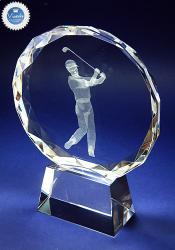 クリスタル盾 丸型 ゴルフ彫刻