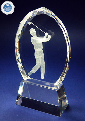 クリスタル盾 楕円型 ゴルフ彫刻